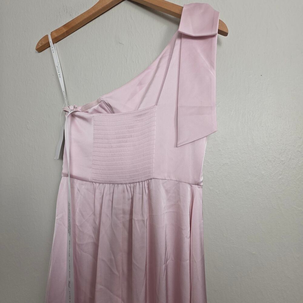 NWT After Six Bow One Shoulder Fluid Satin Maxi Dress Full Skirt Ballet Pink XS - Picture 11 of 14